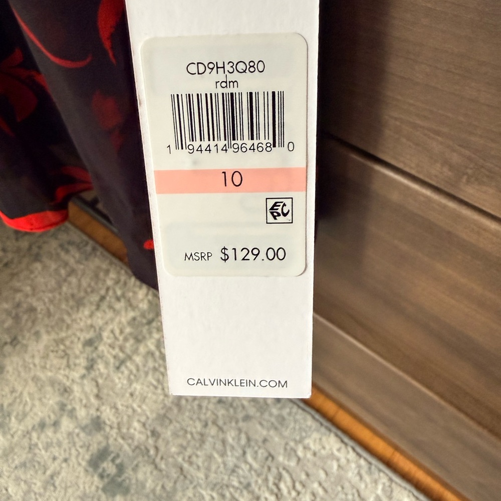 NWT Calvin Klein Black Shift Dress with Red Floral Design - Picture 2 of 11